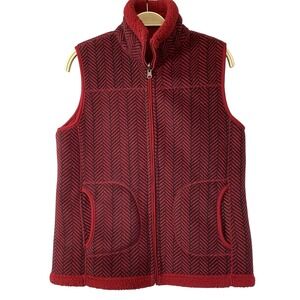 Mountain Lake Herringbone Reversible Fleece Vest Women Size M Red Full Zip Cozy